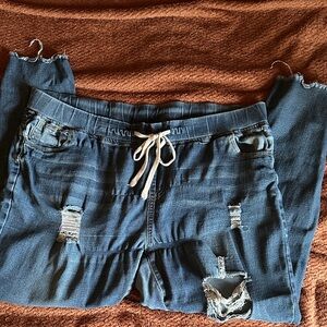 Distressed Denim Joggers